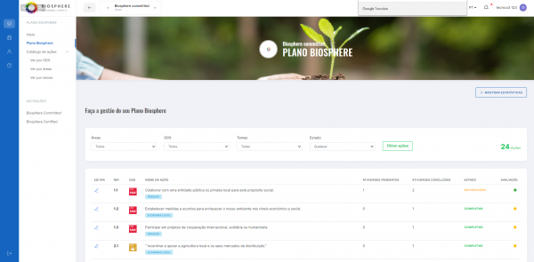 Gerir as a&ccedil;&otilde;es do seu Plano Biosphere